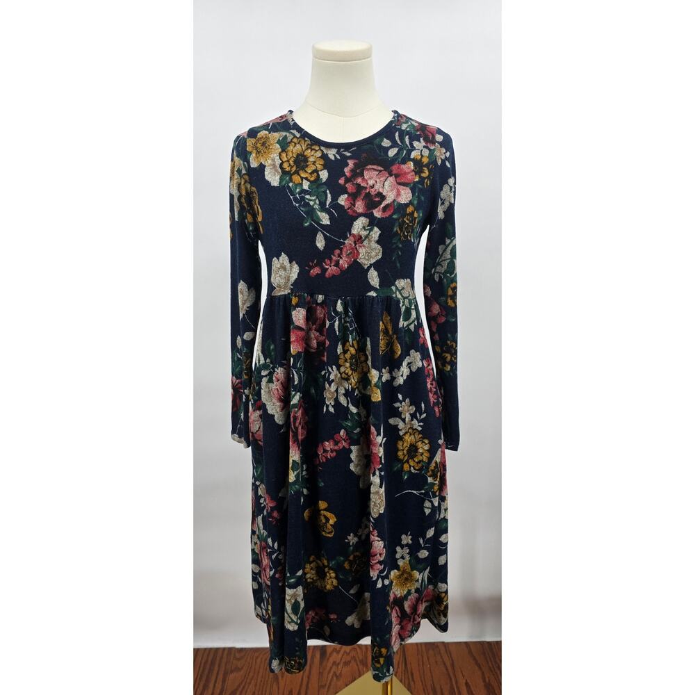 Hailey & Co. Dark Romantic Navy Floral Knit‎ Babydoll Dress